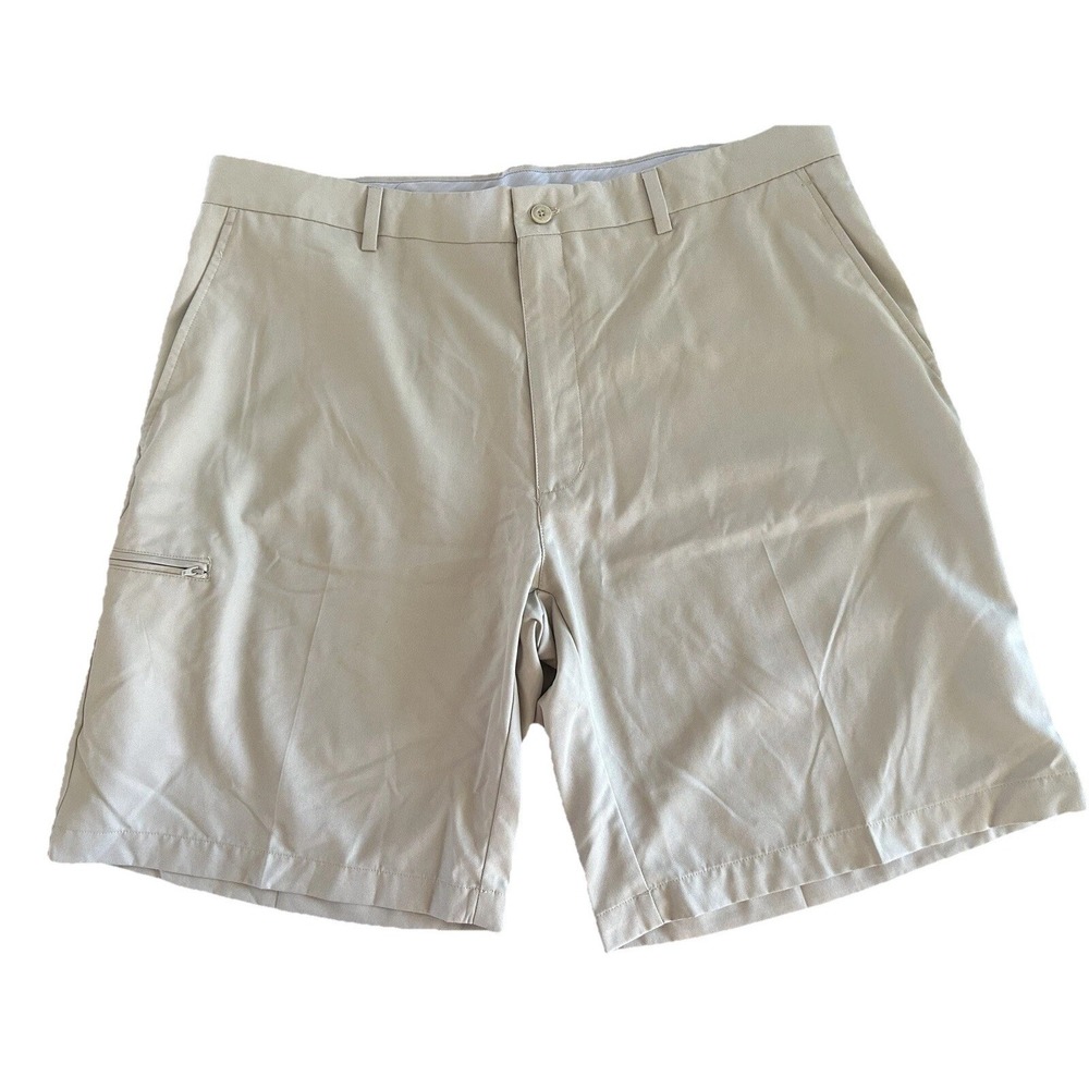 Men's Golf Shorts 38 Champions Tour Flat Front Taupe 10" Inseam Pockets‎
